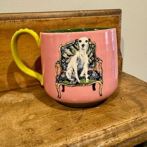 Anthropology Raphael Balme Greyhound Coffee Tea Pink Green 12 oz. Mug